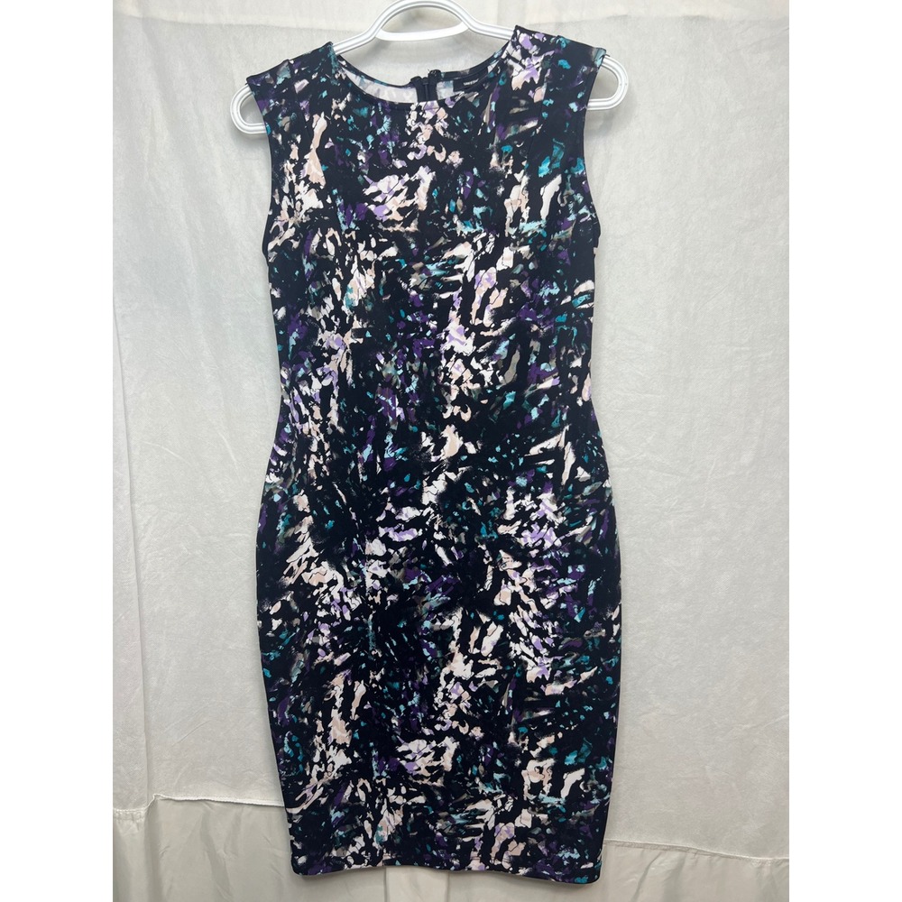 Mossimo Women Abstract Print Sleeveless Sheath Dress Purple Teal Black Small
